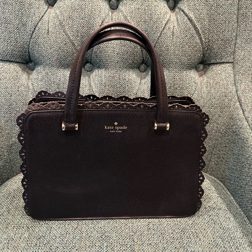 Kate Spade Black Fordham Court Marielle Satchel w/ lace cutouts